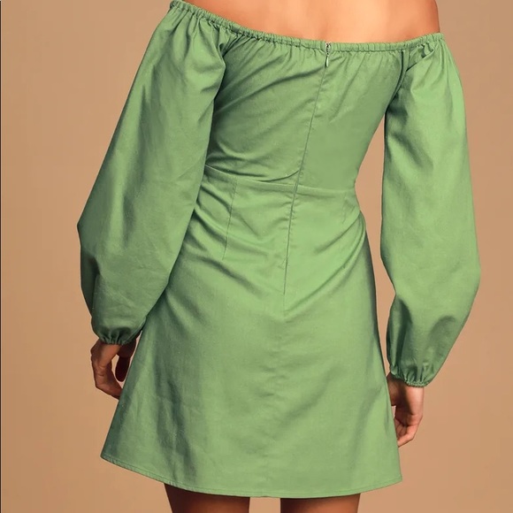 Green Off-the-Shoulder Puff Sleeve Mini Dress XS - Picture 3 of 5